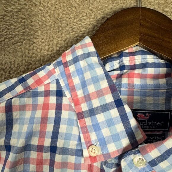 Vineyard Vines Murray Shirt Mens‎ XL Blue/Pink Gingham Check Stretch Classic Fit - Picture 3 of 8